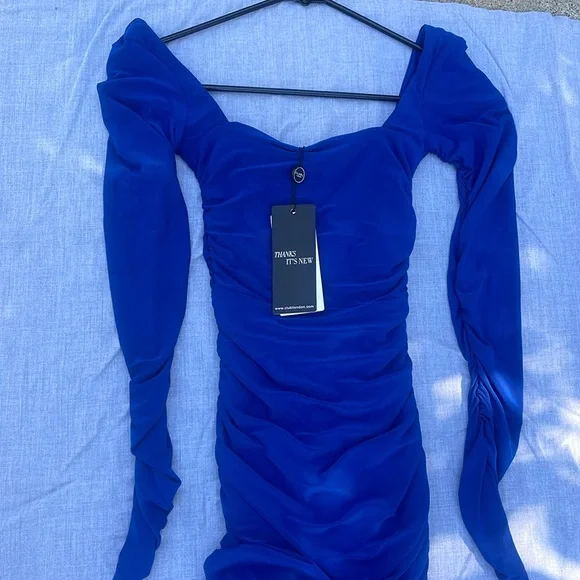 cobalt blue midi dress with sleeves Steve Madden Women's Blare Mesh Asymmetrical-Hem Midi Dress - Cobalt main image 1